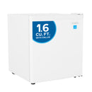 White compact refrigerator exterior, 1.6 cu. ft. with chiller label, avanti logo