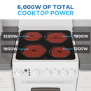 White electric range showing four radiant coil cooktop burners and front knob panel