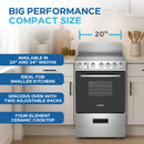 Stainless 20-inch electric range with four-element ceramic cooktop and oven door