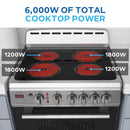 White electric range with four coil ceramic cooktop and power level indicators
