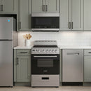 Stainless steel electric range with oven door and front control knobs