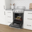 Avanti 20-inch electric range with ceramic glass cooktop, black, oven racks visible