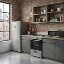 Upright freezer, white cabinet with front door handle and temperature control panel