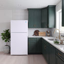 White Avanti MaxxSpace top-freezer refrigerator in kitchen, clean front door.