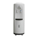 White countertop water dispenser with two taps and front dispensing lever