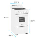 Avanti 20-inch electric range dimensions, 19.5 W x 40.6 H x 24.6 D
