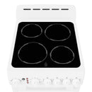 White ceramic glass cooktop with four smooth burners and control panel knobs