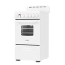 White 20-inch electric range with ceramic glass cooktop and oven window