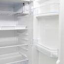 Refrigerator interior with side door bins and adjustable shelves, empty