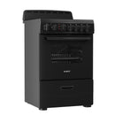 Avanti 24-inch electric range with ceramic cooktop, black exterior and oven door open