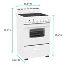 White electric range with ceramic glass cooktop, size diagram
