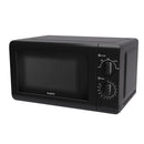 Black countertop microwave oven front panel with power dial and timer knob