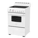 White electric range with ceramic glass cooktop and black oven window