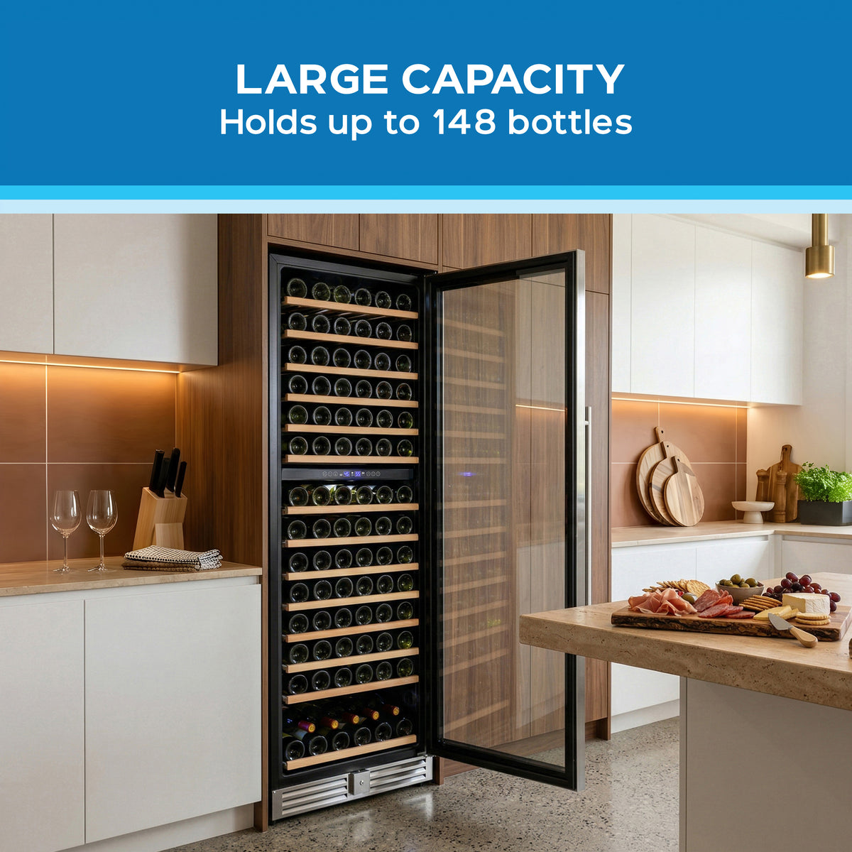 Avanti Refresh Dual-Zone Wine Cooler, 148 Bottle Capacity, Wood