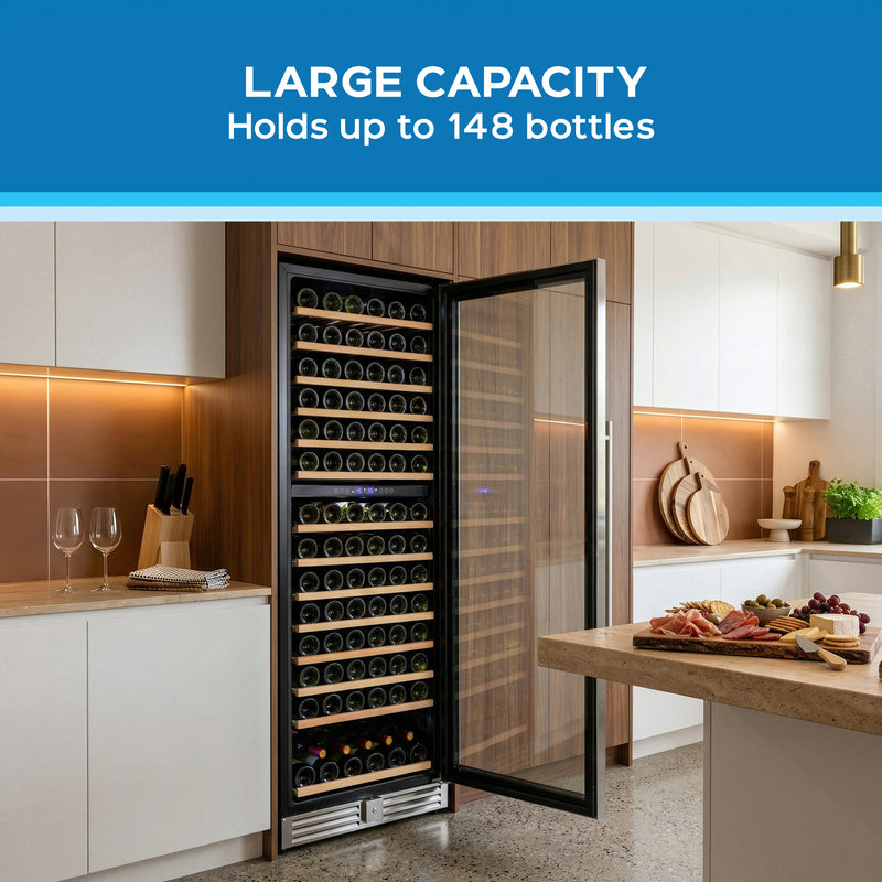Avanti Refresh Dual-Zone Wine Cooler, 148 Bottle Capacity, Wood