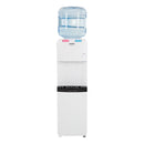 Hot and cold water dispenser, white with blue water reservoir and front control area