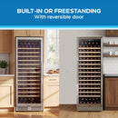 Wine cooler with reversible door and front glass, shown beside another unit
