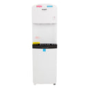 Hot and cold water dispenser, white floor model with front control panel and drip tray