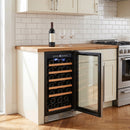 Wine cooler cabinet with glass door and black interior, built-in under counter