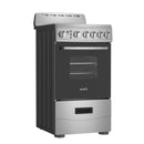 Electric range with ceramic glass cooktop, stainless steel body with black oven window.