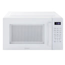 White microwave oven with door window and keypad control panel