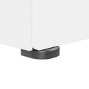 White electric range base with dark feet and rounded corner profile