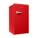 Avanti retro compact refrigerator in red, three-quarter side view