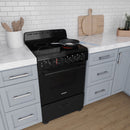 Avanti 24-inch electric range in black with smooth ceramic cooktop and open oven