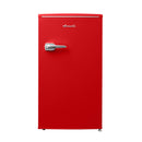 Avanti retro compact refrigerator in red with chrome handle