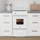 Avanti 20-inch electric range with ceramic glass cooktop, white, oven door closed