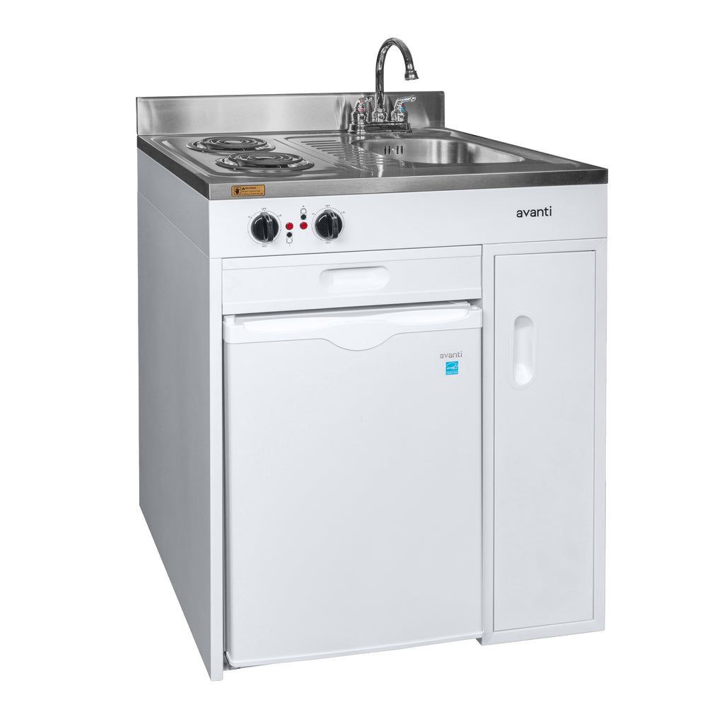 Avanti Solve small kitchen space problems with the 30" Compact Kitchenette from Avanti—a sleek, all-in-one kitchen solution designed for efficiency and convenience. Perfect for studio apartments, hotel rooms, offices, bars, tiny homes, rental units, condos, and vacation properties, this compact