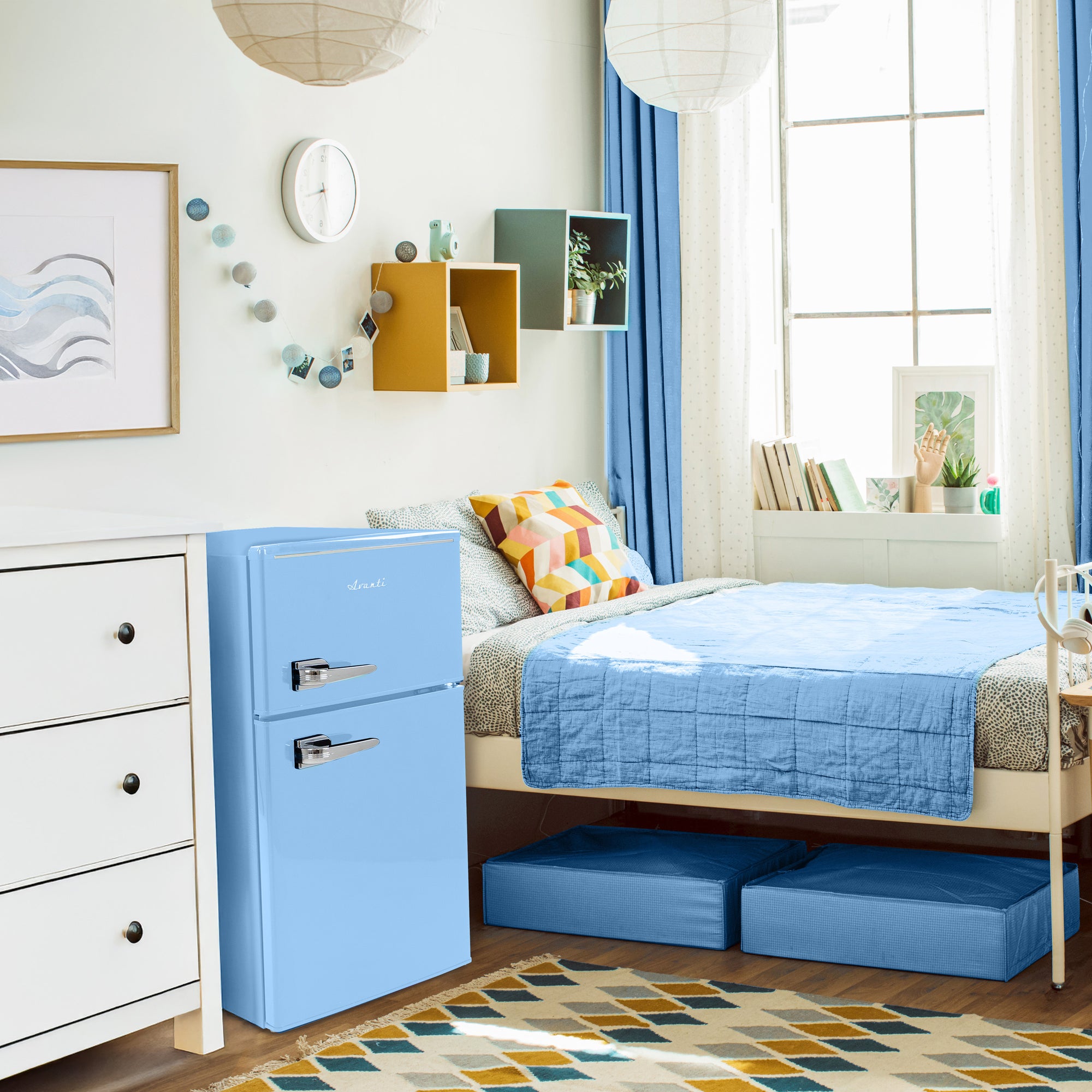 Avanti Mini Fridge with Freezer Retro Design Compact Refrigerator for Home Office or Dorm, Features Dual Doors Removable Shelves Manual Defrost and Mechanical Adjustable Temp Control, 3.1-Cu.Ft, Blue on Fridge.com